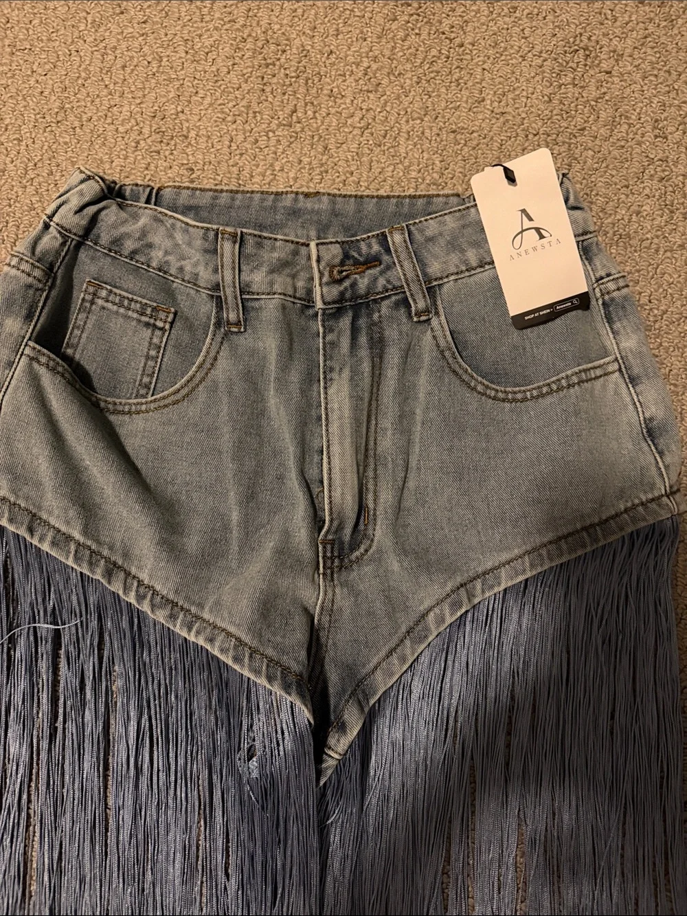 Fringe-Trim Light Blue Women's Jeans